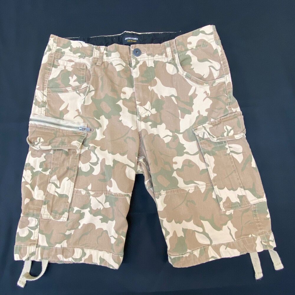 Jack & Jones Intelligence Camo Cargo Shorts Men's Medium Cotton Camouflage